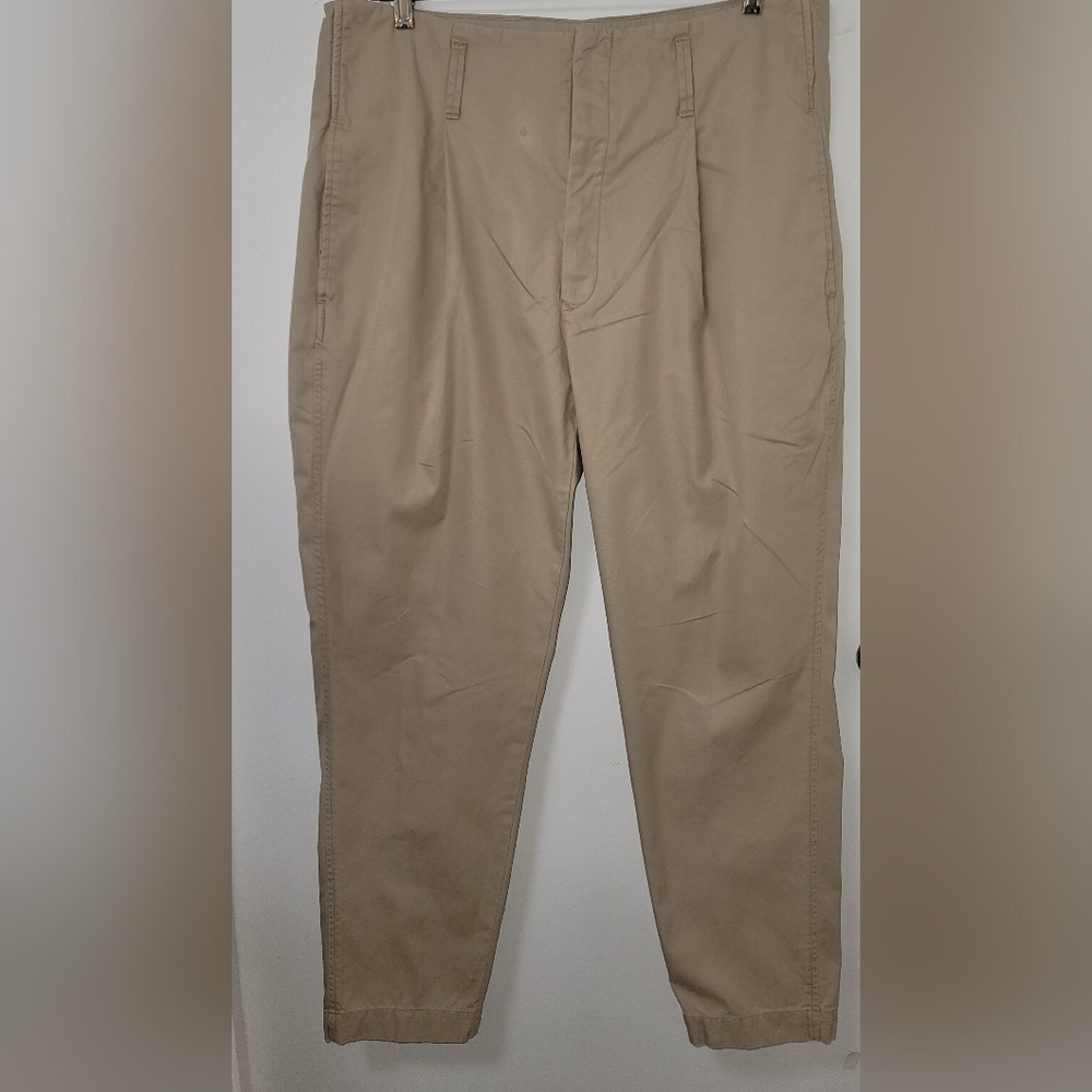 Polo Ralph Lauren Khaki Cotton Button Fly Pleated Cropped Pants Size 12 - Picture 2 of 16